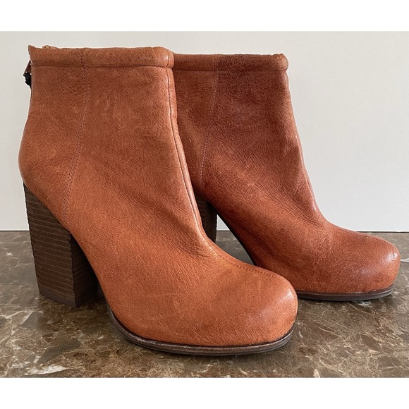 Jeffrey Campbell Havana Women's Rumble Block Heel Ankle Boots Orange Brown 10M - Picture 1 of 12